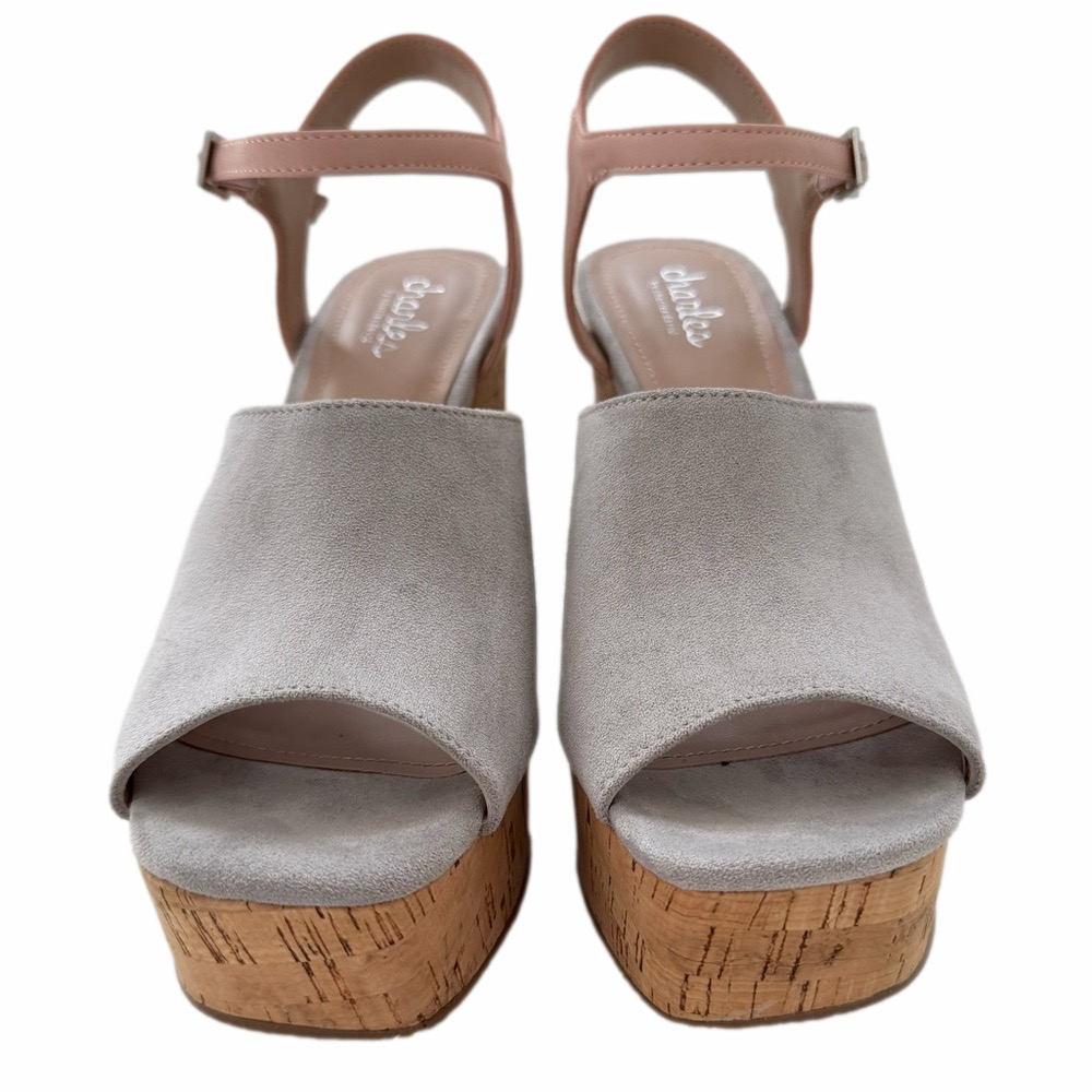Charles Charles David Faux Gray Suede Cork Wedge Sandal Slingback Size 9 - Picture 3 of 13